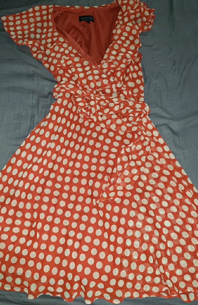 Orange and cream pokadot knee length dress